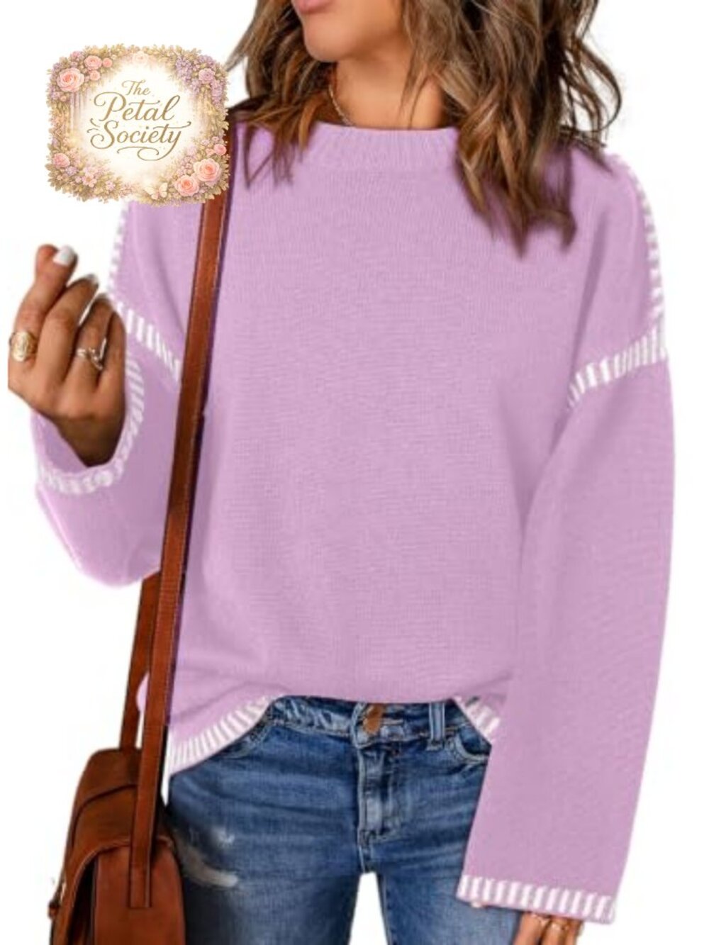 Womens Oversized Crewneck Long Sleeve Knit Pullover Sweater